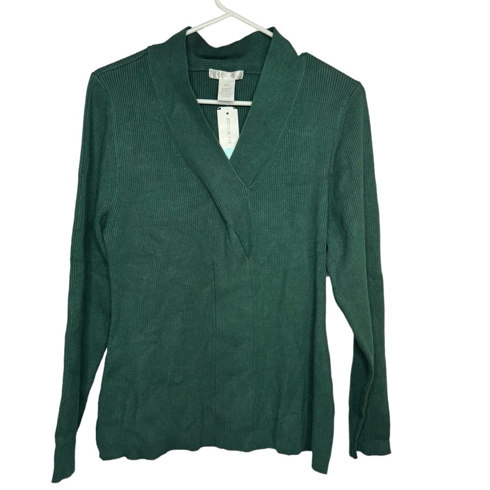 Design History Janelle Ribbed Twist Front Sweater- Dark green - side XL
